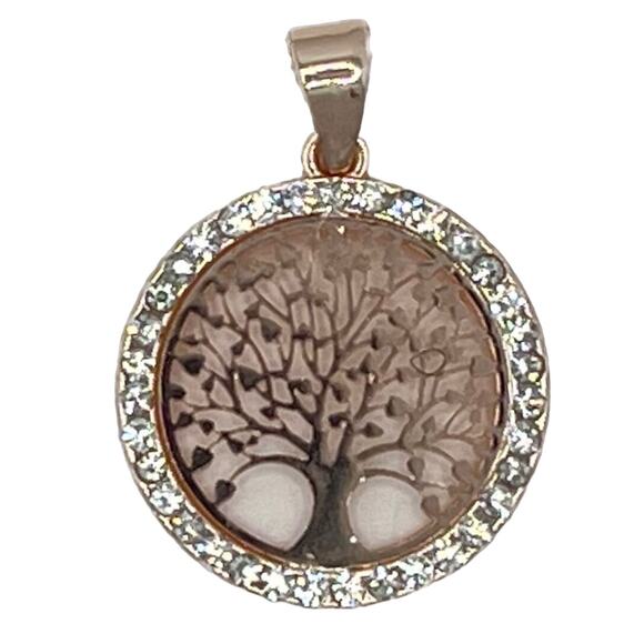 Necklace Rose Gold Rhinestone Tree of Life Necklace 18" - Picture 3 of 6